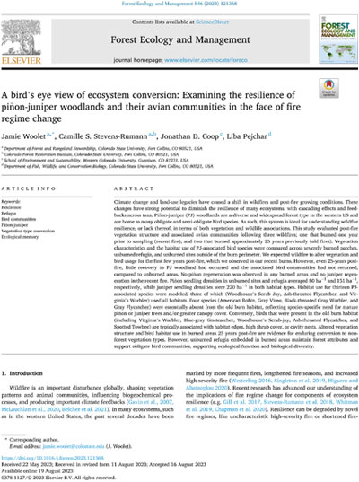 A bird’s eye view of ecosystem conversion: Examining the resilience of piñon-juniper woodlands and their avian communities in the face of fire regime change