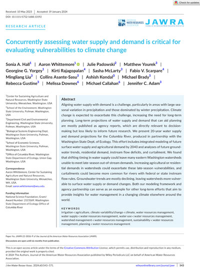 Concurrently assessing water supply and demand is critical for evaluating vulnerabilities to climate change