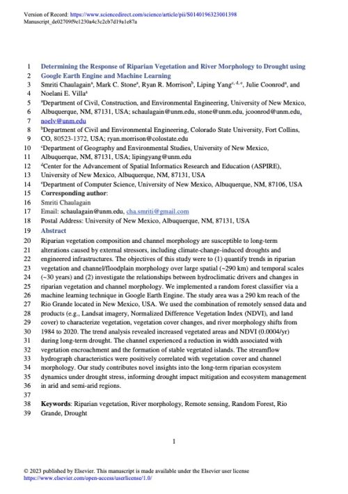 Determining the response of riparian vegetation and river morphology to drought using Google Earth Engine and machine learning