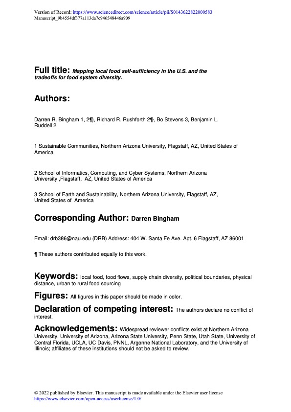 Mapping local food self-sufficiency in the U.S. and the tradeoffs for food system diversity