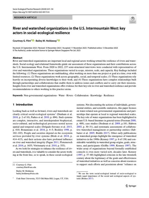 River and watershed organizations in the U.S. Intermountain West: key actors in social-ecological resilience