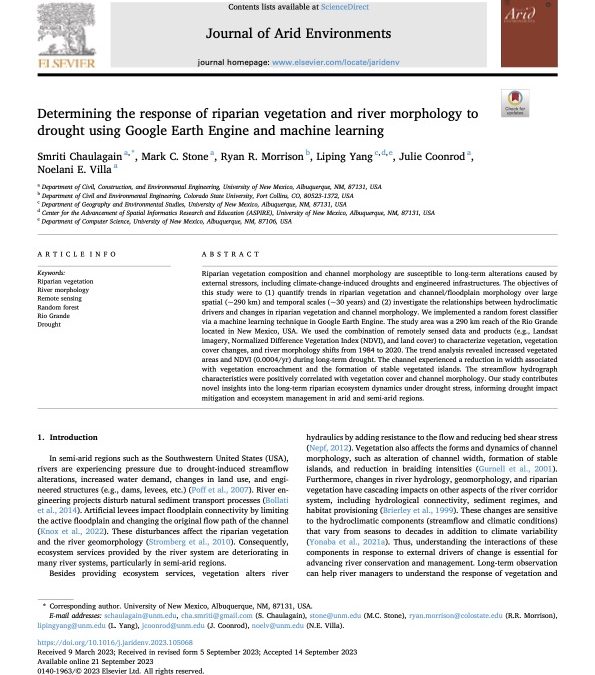 Determining the response of riparian vegetation and river morphology to drought using Google Earth Engine and machine learning