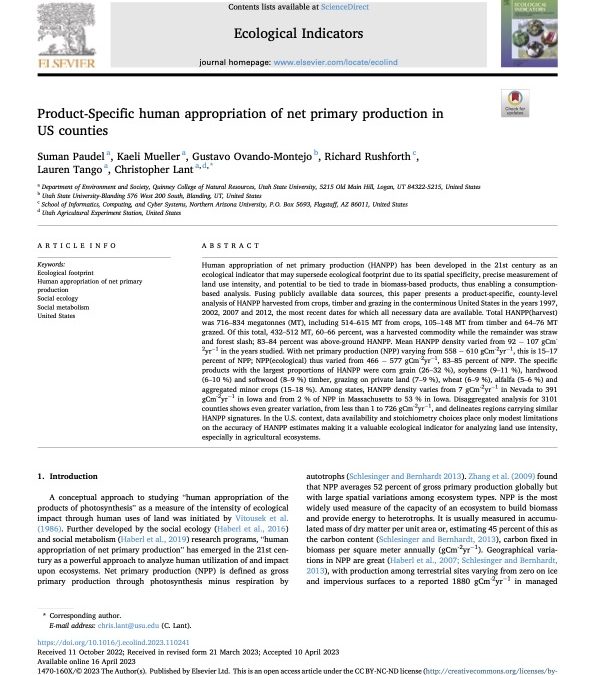 Product-Specific human appropriation of net primary production in US counties