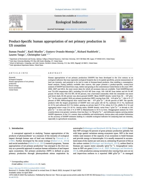 Product-Specific human appropriation of net primary production in US counties