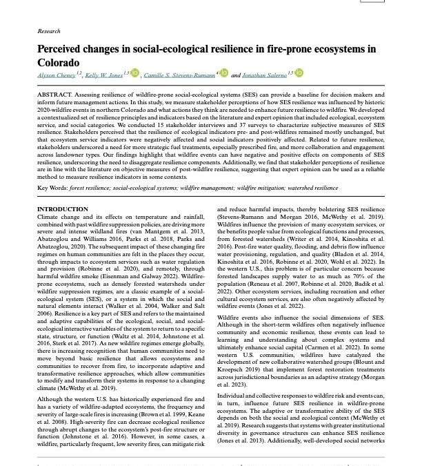 Perceived changes in social-ecological resilience in fire-prone ecosystems in Colorado