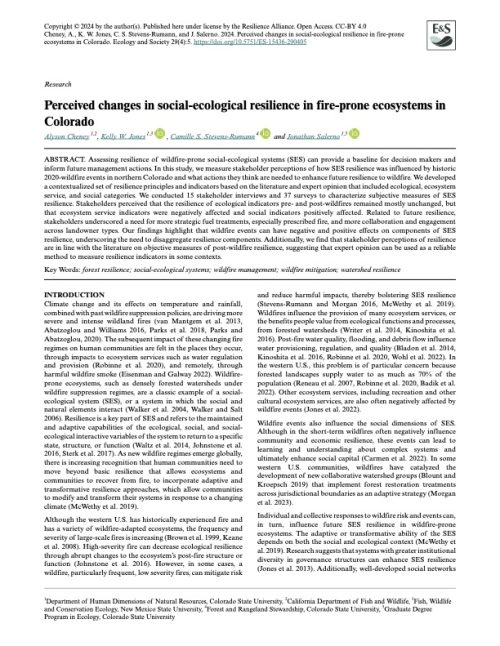 Perceived changes in social-ecological resilience in fire-prone ecosystems in Colorado