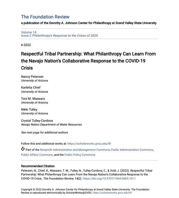 Respectful Tribal Partnership: What Philanthropy Can Learn From the Navajo Nations Collaborative Response to the COVID-19 Crisis”