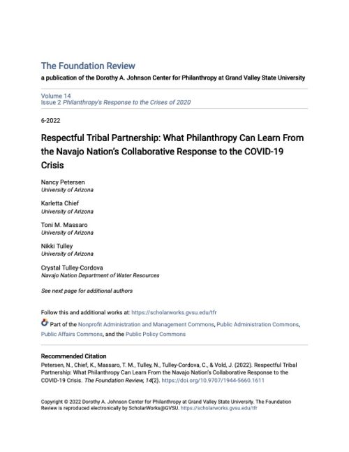 Respectful Tribal Partnership: What Philanthropy Can Learn From the Navajo Nations Collaborative Response to the COVID-19 Crisis”