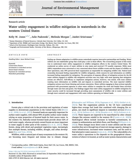 Water utility engagement in wildfire mitigation in watersheds in the western United States