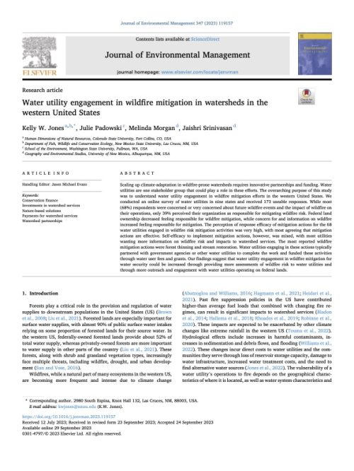 Water utility engagement in wildfire mitigation in watersheds in the western United States