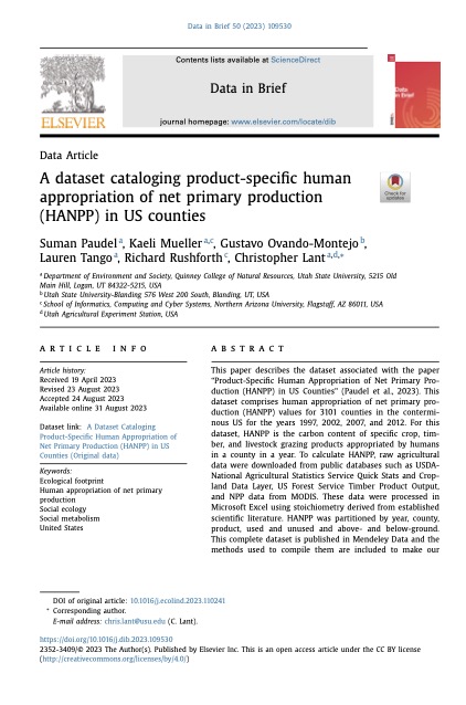 A dataset cataloging product-specific human appropriation of net primary production (HANPP) in US counties