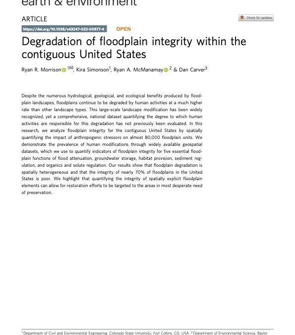 Degradation of floodplain integrity within the contiguous United States