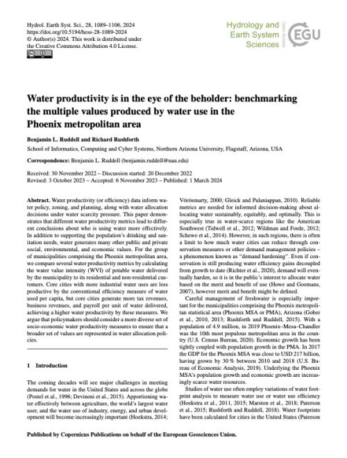 Water productivity is in the eye of the beholder: benchmarking the multiple values produced by water use in the Phoenix metropolitan area