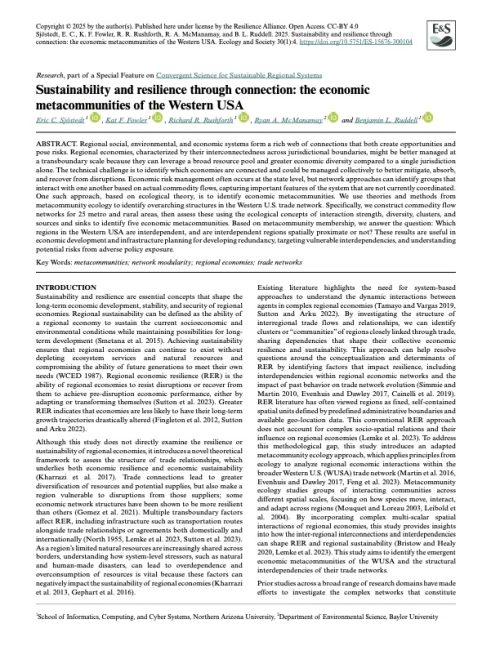 Sustainability and resilience through connection: the economic metacommunities of the Western USA