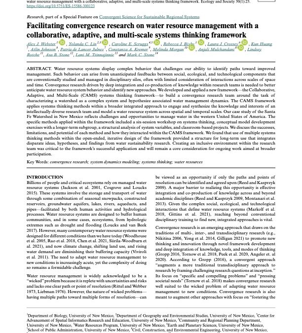 Facilitating convergence research on water resource management with a collaborative, adaptive, and multi-scale systems thinking framework
