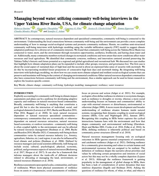 Managing beyond water: utilizing community well-being interviews in the Upper Yakima River Basin, USA, for climate change adaptation
