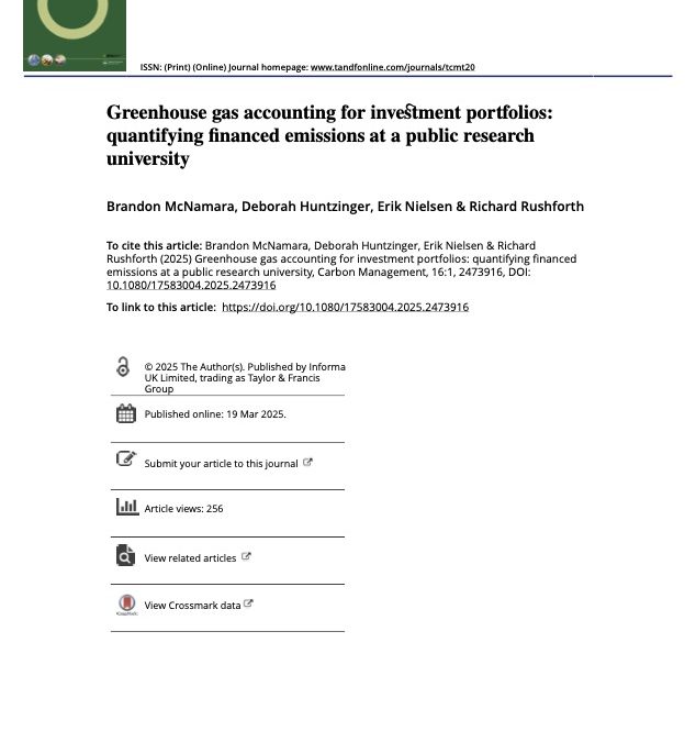 Greenhouse gas accounting for investment portfolios: quantifying financed emissions at a public research university