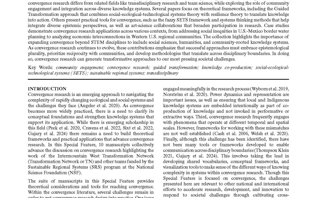 Convergence research: contributions from sustainable regional systems