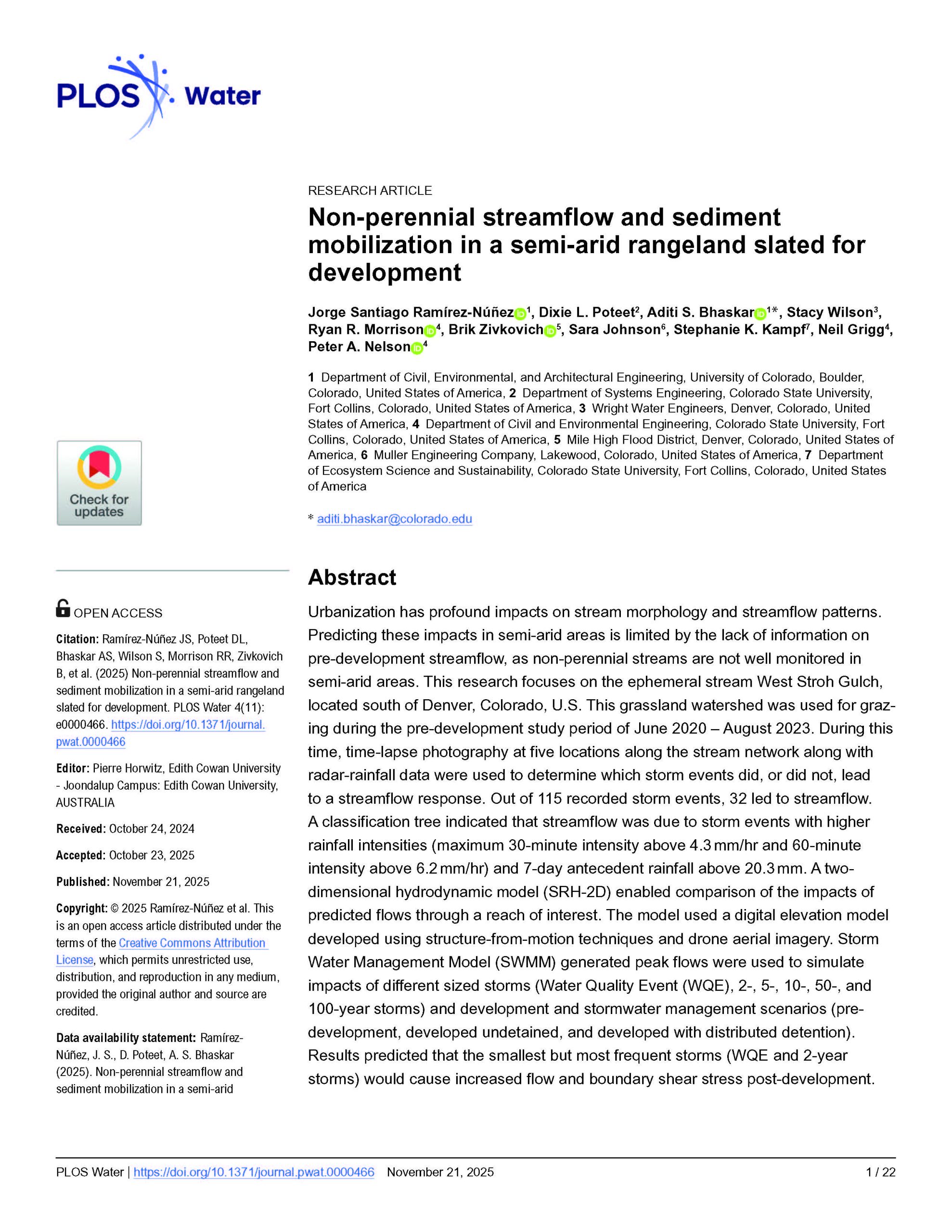Non-perennial streamflow and sediment mobilization in a semi-arid rangeland slated for development