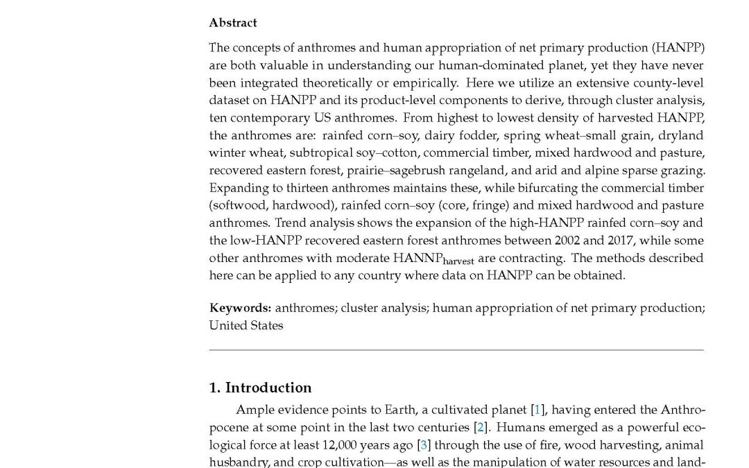 Contemporary U.S. Anthromes as Defined by HANPP Regimes